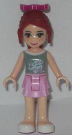 LEGO Minifigure-Mia (Bright Pink Layered Skirt, Olive Green Top, Bow)-Friends-FRND061-Creative Brick Builders